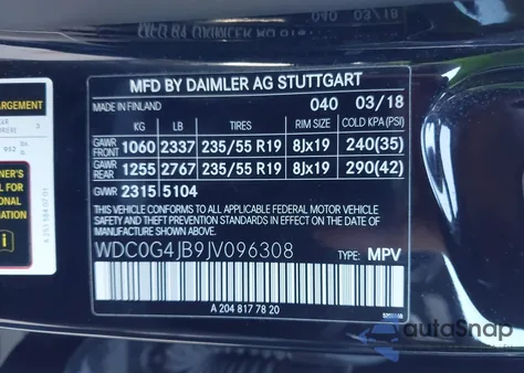 2018 Mercedes-Benz Glc 300 из США, поврежденный, VIN WDC0G4JB9JV096308